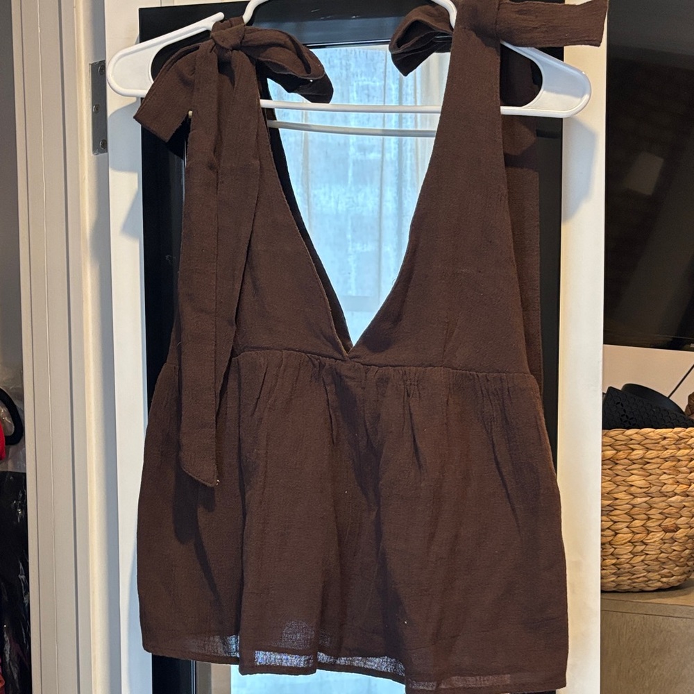 Zara Chocolate Brown Bow Strap Tank Top